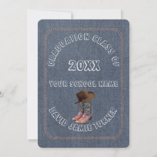 Chique westernlaarzen hoed denim eindexamen uitnod kaart