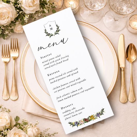 Chique Whimsical Vintage Bloemrijke monogram bruil Menu