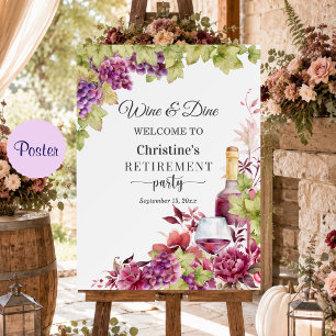 Chique wijn- en dinerpensioenfeest welkom poster