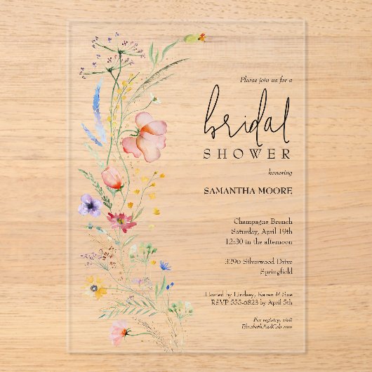 Chique Wildflower Vrijgezellenfeest Acryl Uitnodigingen (Voorkant)