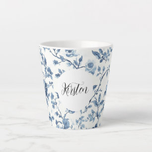 Chique Wit Blauwe Bloemen Latte Mok