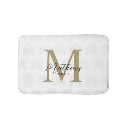 Chique wit en goud Anahaw Leaf Script Monogram Badmat (Voorkant)