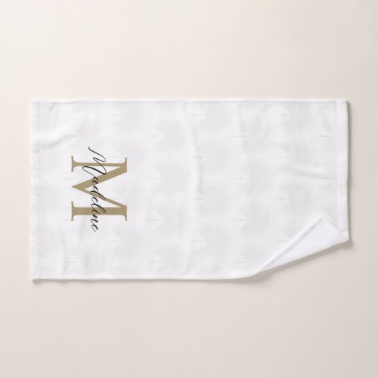 Chique wit goud anahaw blad script monogram bad handdoek (Handdoek)
