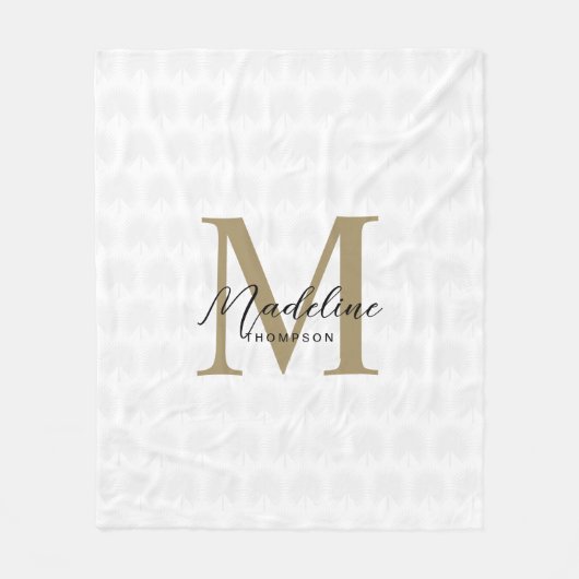 Chique wit goud anahaw blad script monogram fleece deken (Voorkant)