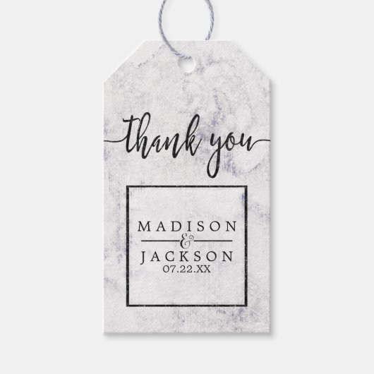 Chique wit & grijs marmeren bruiloft dank u cadeaulabel (Voorkant)