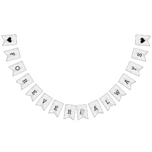 Chique wit & grijs marmeren bruiloft voor altijd vlaggetjes