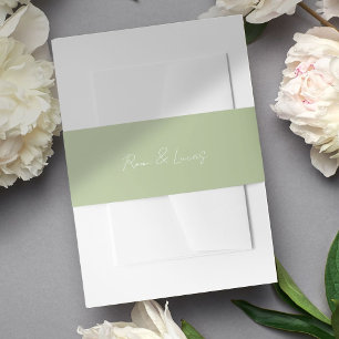 Chique wit & groen paar script bruiloft uitnodigingen wikkel