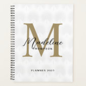 Chique wit ivoor goud anahaw blad script monogram planner (Voorkant)