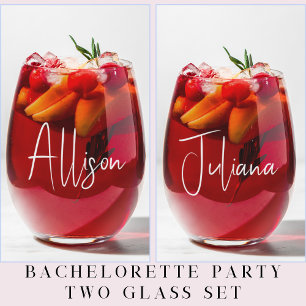 Chique wit script bachelorette party bruiloft wijnglas zonder voet