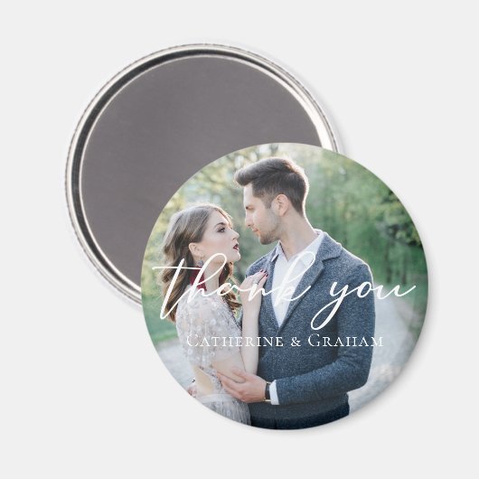 Chique wit script bruiloft foto dank u magneet (Voorkant / Achterkant)