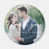 Chique wit script bruiloft foto dank u magneet (Voorkant)