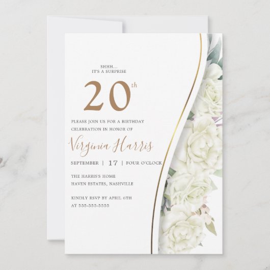 Chique witte bloemen 20e verjaardag kaart (Voorkant)