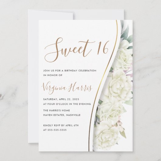 Chique witte bloemen zoet zestien 16 verjaardag kaart (Voorkant)