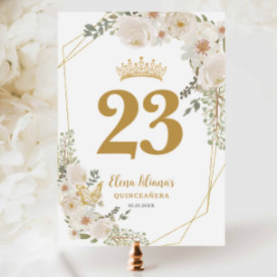 Chique witte ivoor bloemige Quinceanera tafelnumme Kaart
