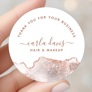 Chique witte marmeren agaat roze gouden glitters B Ronde Sticker