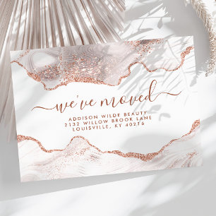 Chique witte marmeren agaat roze gouden glitters v aankondigingskaart