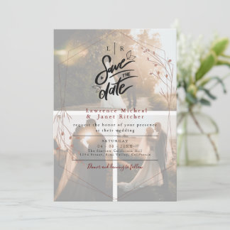 Chique witte over-minimalistische 3 foto's uitnodi save the date