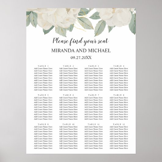 CHIQUE WITTE ROZEN BLOEMEN BOTANISCHE bruiloft zit Poster (Voorkant)