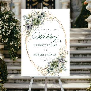 Chique Witte Rozen Botanisch Trouw Welkomstbord Poster