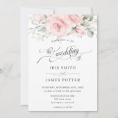 Chique zachroze roze bloemige groen wedding kaart (Voorkant)