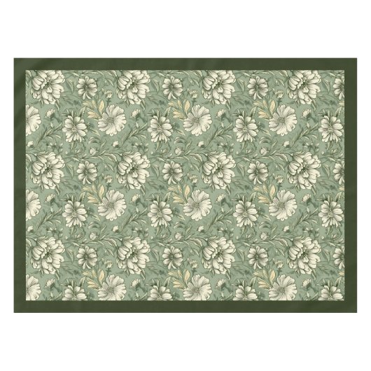 Chique zacht pastelgroen en witte bloemetjes tafelkleed (Voorkant (Horizontaal))