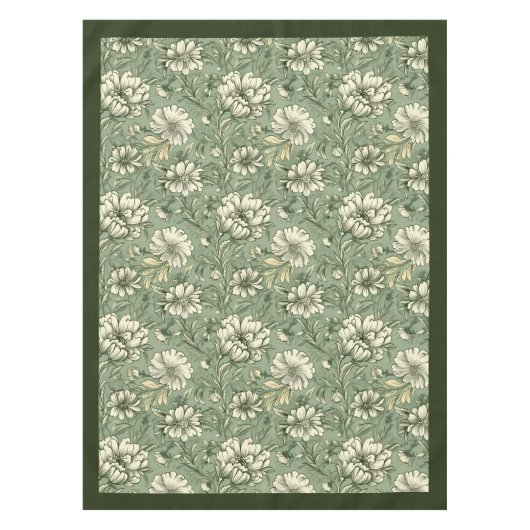 Chique zacht pastelgroen en witte bloemetjes tafelkleed (Voorkant)
