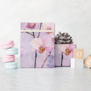 Chique Zachte Lila Blush Orchidee Watercolor Patro Cadeaupapier