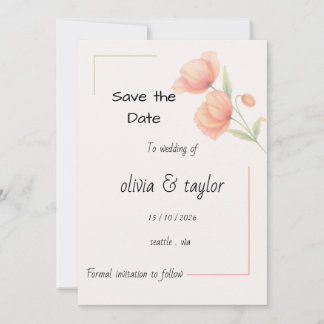 Chique zachte saliegroene en perzik bloemige Save The Date