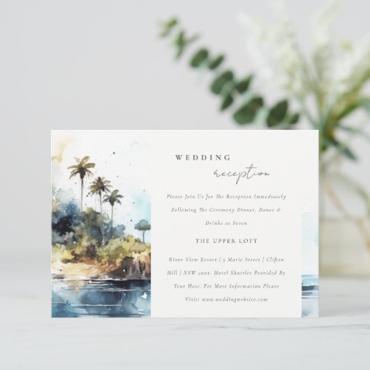 Chique zeegezicht Palm Tree Island bruiloft recept Informatiekaartje (Staand voorkant)