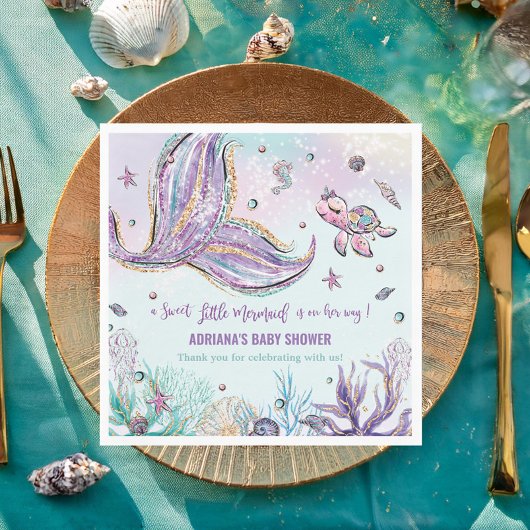 Chique zeemeermin staart onder het Zee Baby shower Servet