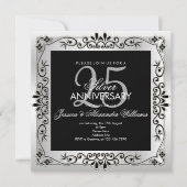 Chique zilver decoratief omlijst 25-jarig jubileum kaart (Voorkant)
