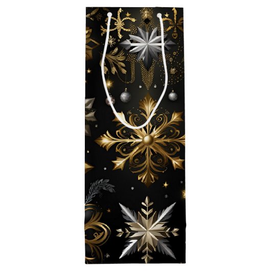 Chique zilver en goud sneeuwvlokken wijn cadeautas (Achterkant)