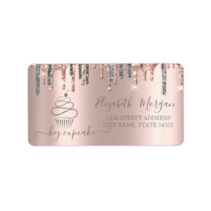 Chique Zilver Glitter Druppels Cupcake Roze Goud Etiket