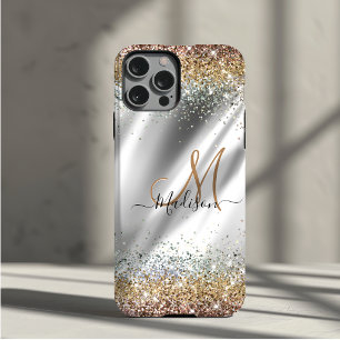 Chique zilver gouden nepschitterende monogram iPhone 11 pro hoesje
