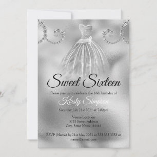 Chique Zilveren Folie Diamanten Sweet Sixteen Fees Kaart