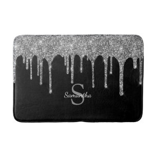 Chique Zilveren Glitterdruppels Glans Monogram Naa Badmat