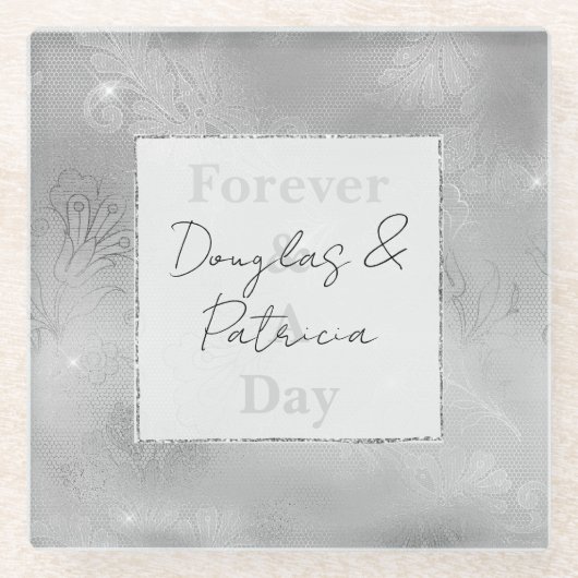 Chique zilveren kant glazen onderzetter (Voorkant)