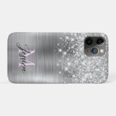 Chique zilverfolie faux glitter Lila monogram Case-Mate iPhone Case (Achterkant (horizontaal))
