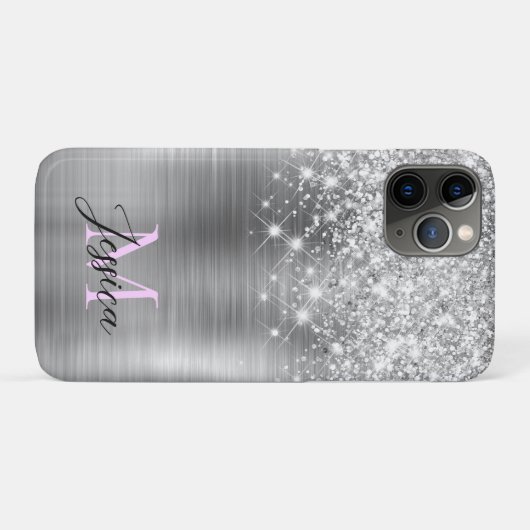 Chique zilverfolie faux glitter Lila monogram Case-Mate iPhone Case (Achterkant (horizontaal))