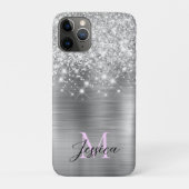 Chique zilverfolie faux glitter Lila monogram Case-Mate iPhone Case (Achterkant)