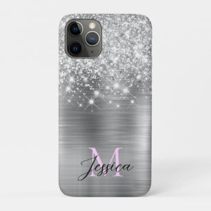 Chique zilverfolie faux glitter Lila monogram iPhone 11 Pro Hoesje