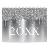 Chique zilvergrijs Glitter Ombre Monogram Kalender (Hoes)
