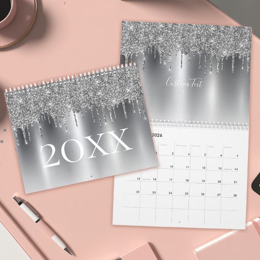 Chique zilvergrijs Glitter Ombre Monogram Kalender