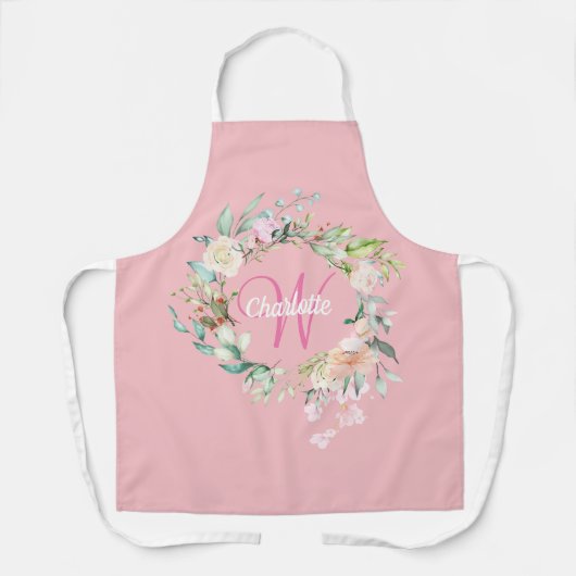 Chique zomerrozen blozen roze initiaal monogram schort (Voorkant)