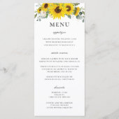 Chique Zonnebloem Bloemen Groen Bruiloft Menu (Voorkant)