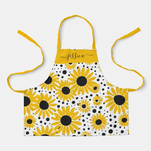 Chique zonnebloem script naam schort (Voorkant)