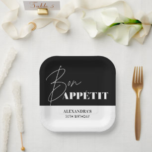 Chique Zwart en Wit Bon Appétit Verjaardag Papieren Bordje