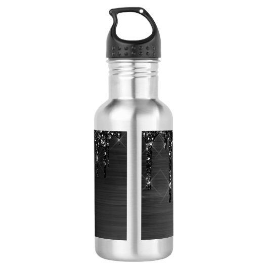 Chique zwart geborsteld metaal wit monogram waterfles  (Achterkant)