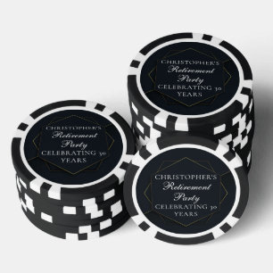 Chique Zwart Goud Aangepaste Pensioenfeest Poker Chips