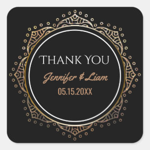 Chique zwart goud boho bruiloft   Hartelijk dank Vierkante Sticker